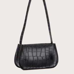 3 for $25⚡️SHEIN Black Croc Embossed Baguette Bag